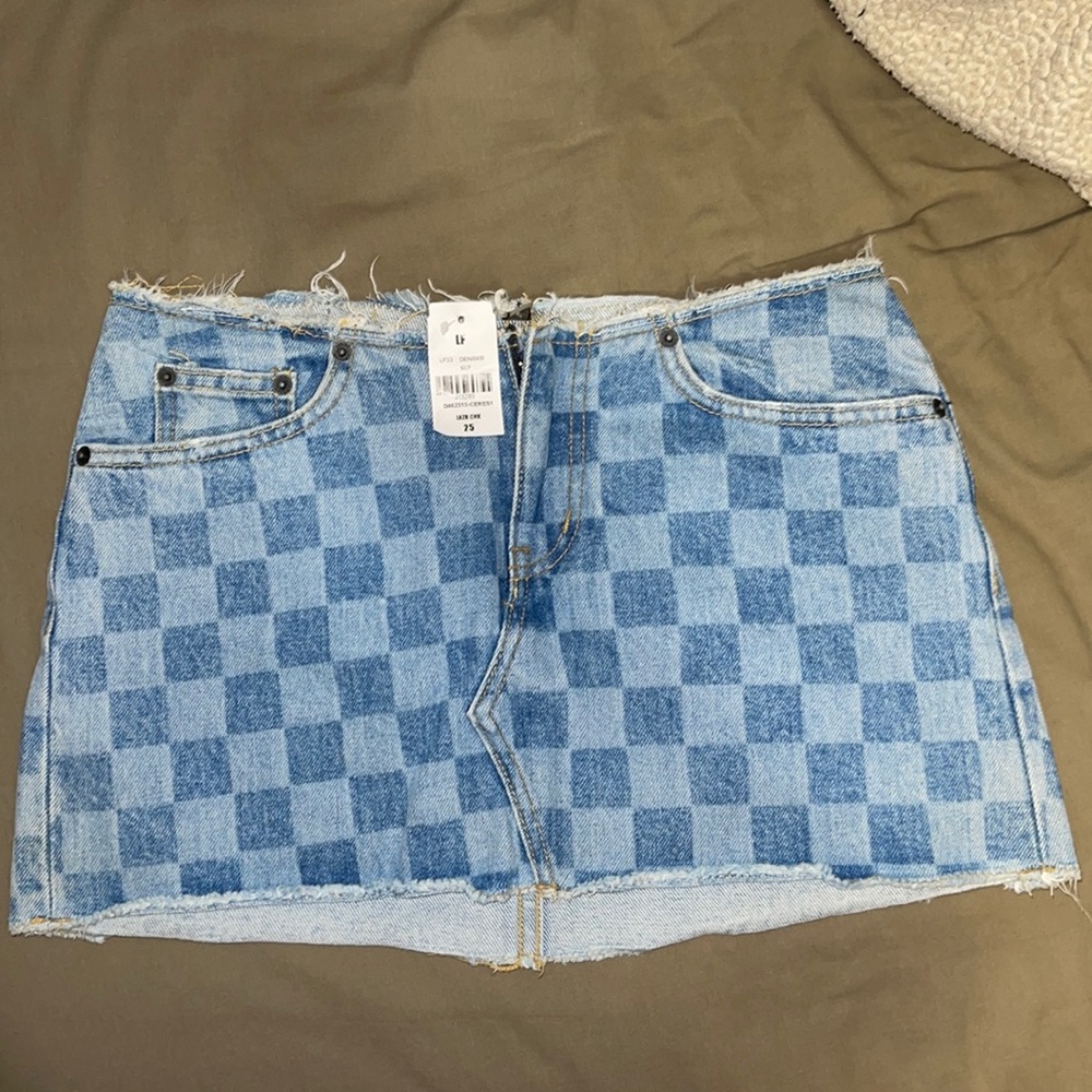 LF Carmar low rise checkered denim mini skirt with exposed waist